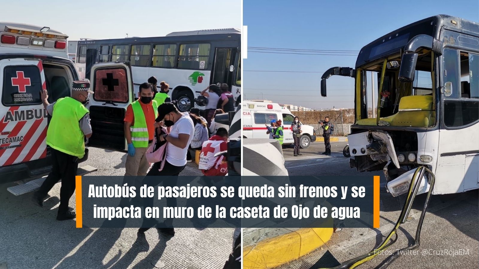 Autobús se impacta en muro de contención caseta México Pachuca Ojo de agua México-Pachuca