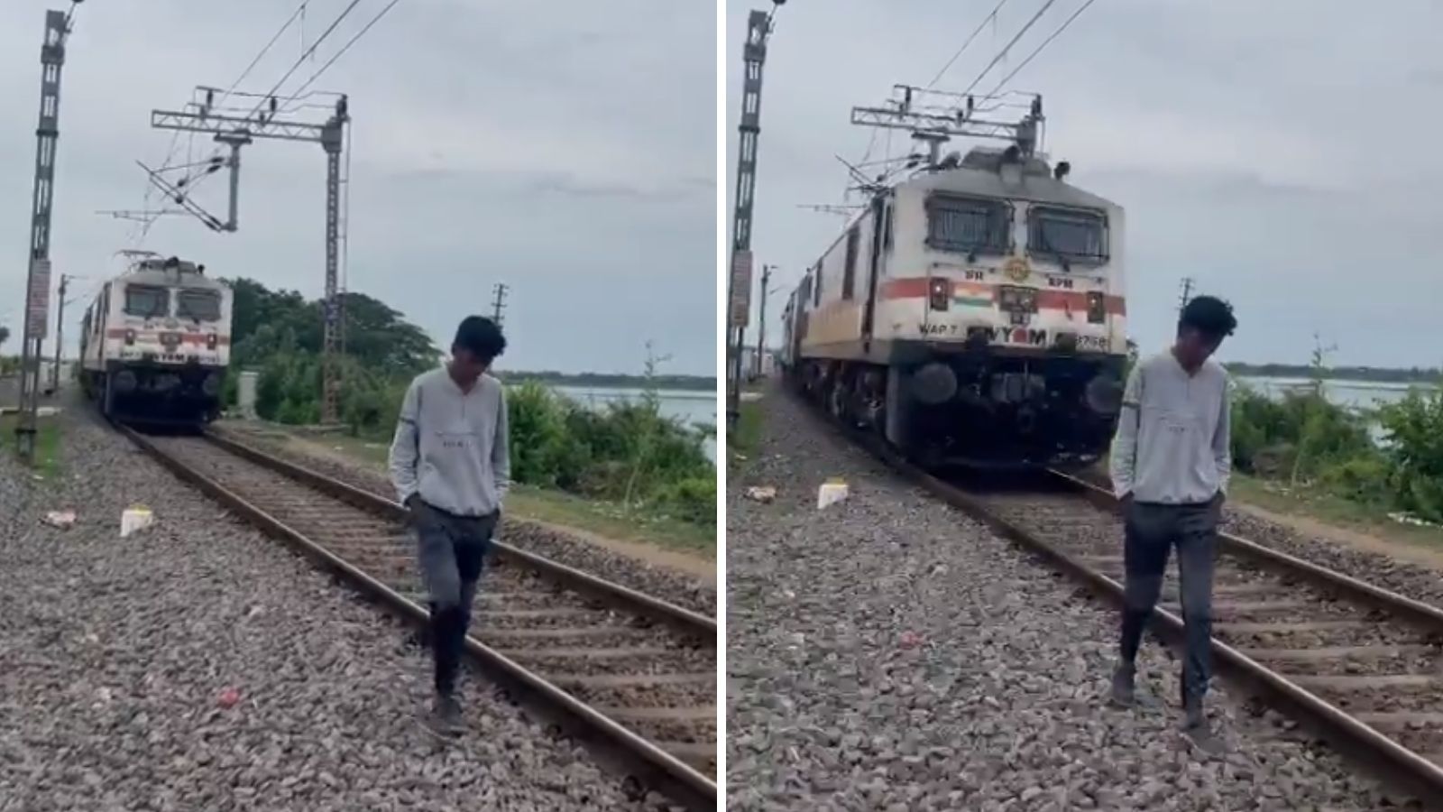 Joven casi muere arrollado por un tren en la India TikTok Instagram