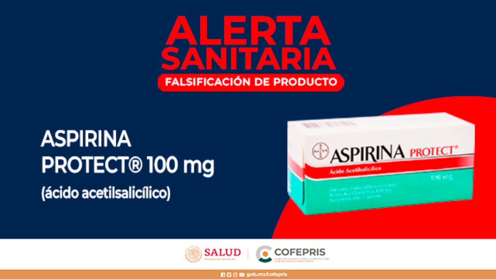 Cofepris emite alerta por falsificación de ‘Aspirina Protect’