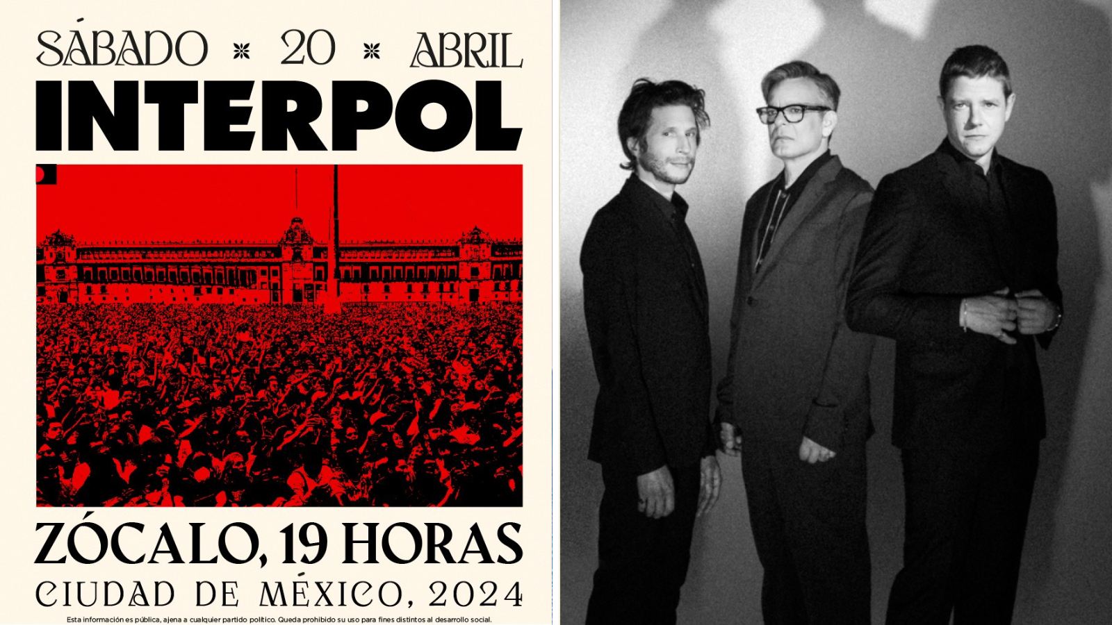Interpol ofrecerá concierto gratuito en el Zócalo de la CDMX