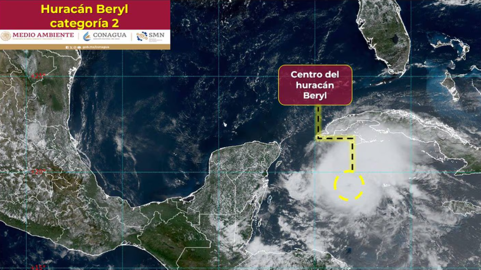 Huracán Beryl se degrada a categoría 2; mantiene rumbo a Yucatán