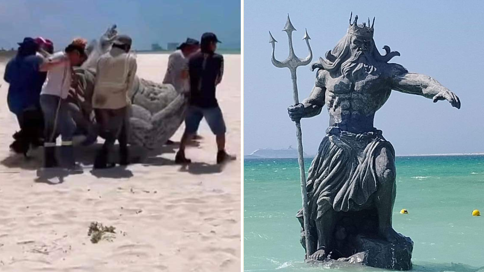 piden retirar estatua de Poseidón de la playa de Puerto Progreso, Yucatán