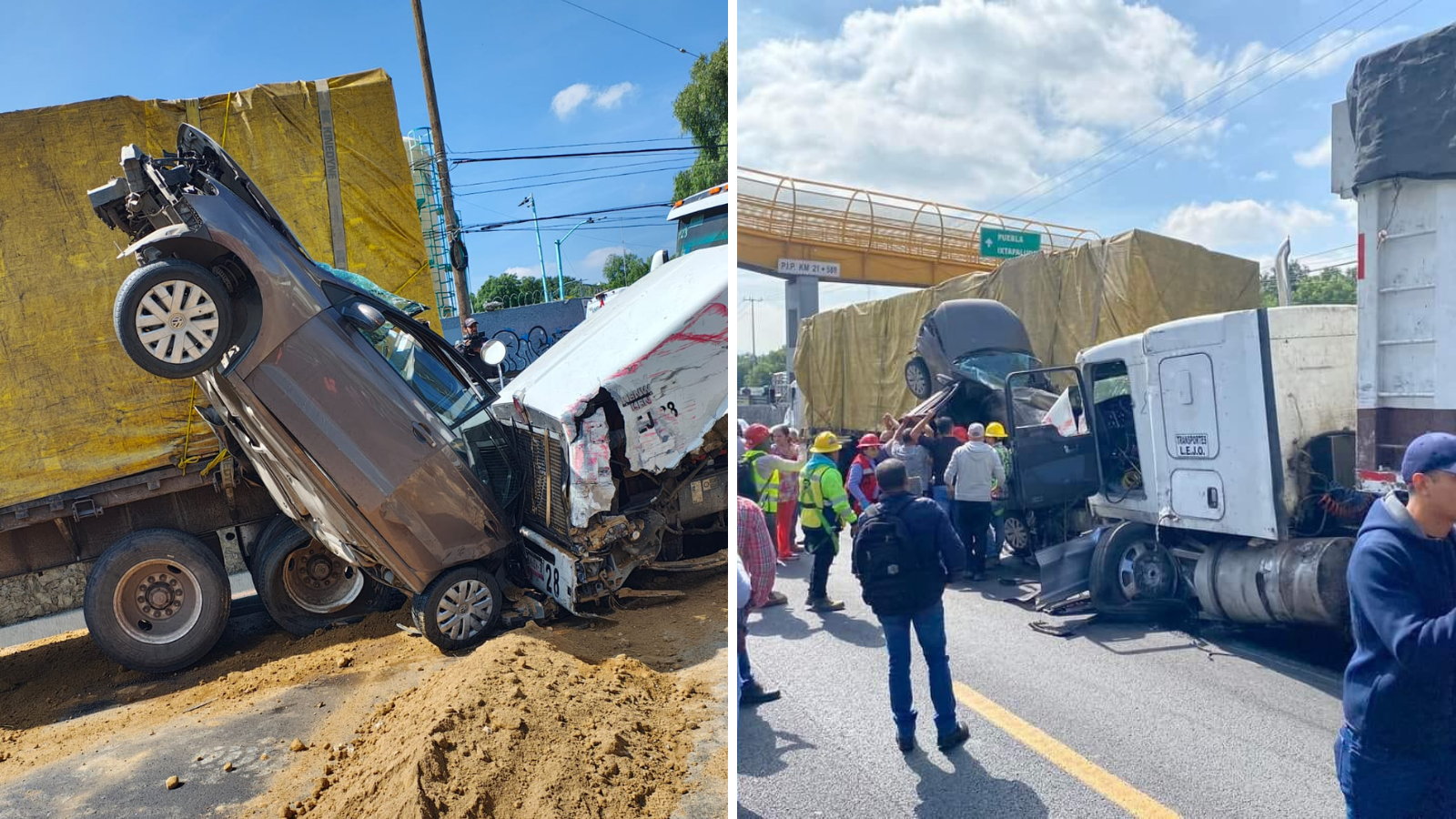 Carambola en la autopista México-Puebla deja 11 lesionados