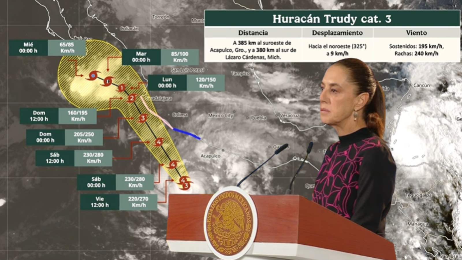 Sheinbaum hizo un llamado para tomar precauciones ante el huracán Trudy